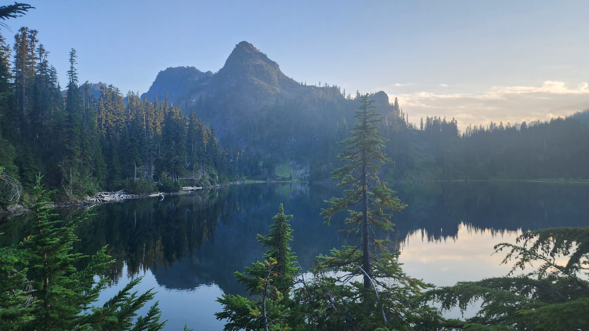 Mountain peak reflected in an alpine lake on the Olympic Peninsula